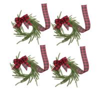 STOBAZA 4pcs Christmas Decorative Wreaths with Red Plaid Burlap Bow Indoor Outdoor Farmhouse Kitchen Cabinet Door Window Garland Pe and Iron Wire Construction for Holiday Festive