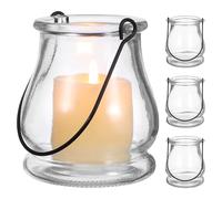 STOBAZA 4pcs Glass Candle Holders Hanging Decorative Candle Sticks with Stainless Steel Handles, Design for Indoor Home Decor and Special Occasions