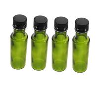 STOBAZA 4pcs Glass Olive Oil Bottles with Airtight Black Aluminum Caps Transparent Round Carafe for Cooking Vinegar Syrup and Condiments Stylish Kitchen Containers for Home and Restaurant