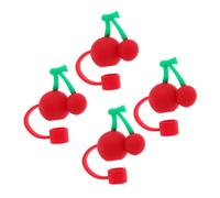 STOBAZA 4pcs Reusable Silicone Cherry Straw Covers for Tumblers Outdoor Water Bottles Protective Caps Cute Drinking Accessories