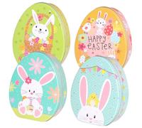 STOBAZA 4pcs Tinplate Easter Candy Boxes with Bunny Design, Cartoon Candy Holders for Party Favors and Treat Storage, Yellow and Green Easter Decor Snack Containers