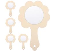 STOBAZA 5pcs DIY Unfinished Wooden Handheld Mini Makeup Mirrors, Lightweight Educational Craft with Eight-Petal Flower Shape for Painting and Decorative Play