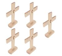 STOBAZA 5pcs Unfinished Pine Wood Crosses for Church Table Decor, Small Standing Religious Altar Crosses for Christian Centerpieces and Holy Altar Display