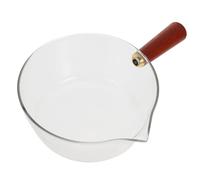 STOBAZA 600ml Non Stick Milk Pan with Ergonomic Wood Handle and Glass Body, Multi-Functional Heating Pot Suitable for Cooking Baby Food, Stovetop Soup Pan for Easy Cleaning and Boiling