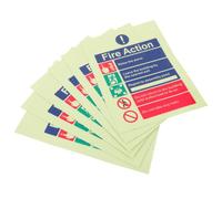 STOBAZA 6pcs Fire Emergency Sticker, Fire Action Notice Sticker, Self-adhesive Vinyl, 15x20cm, Glow-in-the-dark, for Hospitals and Public Spaces, Supports Workplace Drills