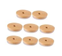 STOBAZA 8 Pcs Bamboo Jar Lids with Sealing Ring for Glass Storage Jars Reusable Airtight Can Covers with Straw Smooth Surface