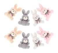 STOBAZA 8pcs Plush Bunny Keychain Set with Bow Tie Sitting Rabbit Pendant Soft Cartoon Key Ring Bag Charm Party Favor in Pink White Grey and Brown