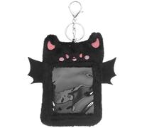 STOBAZA Black Plush Card Holder with Devil Wings Design, Protective and Visible Id Badge Holder Keychain, Suitable for Students and Teachers to Carry Library Or Id Cards