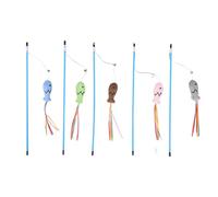 STOBAZA Cat Wand and Relieves Anxiety 5pcs Fish Shaped with Rainbow Streamers and Bells Interactive Kitten Teaser Stick Supports Natural Hunting Instincts for Indoor Play