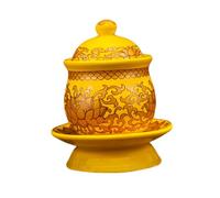 STOBAZA Ceramic Buddhist Holy Water Cup Small Yellow Lotus Worship Supplies for Temple and Home Ritual Offering Water Bowl with Unique Patterns and Fine Craftsmanship