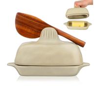 STOBAZA Ceramic Butter Dish with Lid and Wood Knife, Covered Butter Keeper for Fridge Countertop, Versatile Cheese Storage Container for Snacks Desserts, Kitchen Accessories & Decor