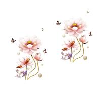 STOBAZA Chinese Style Lotus Flower Wall Stickers 2 Sheets Floral Pattern Wall Decal for Home Background and Entrance Decoration