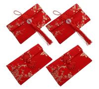 STOBAZA Chinese Style Red Envelopes 4pcs Set with Fabric Satin Material, Creative Pan Kou Design, Practical and Not Easy to Wear for Wedding and New Year Festival Use