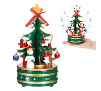 STOBAZA Christmas Tree Music Box, Wooden Rotating Wind-up Musical Box Figurine, Handmade Clockwork Design Christmas Tree Ornaments with Snowman Pendants for Holiday Festival
