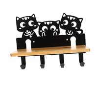 STOBAZA Creative Cat Design Wall Storage Rack with Hooks Wall-Mounted Metal Shelf for Home Decor Item Organizer for Letters Stationery and Plants Easy Installation Black Finish