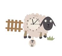 STOBAZA Creative Nordic Cartoon Hanging Wall Clock with Adorable Swinging Sheep Design Silent Non Ticking Decorative Pendulum Clock for Living Room Bedroom Office Gift