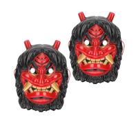 STOBAZA Devil Mask Japanese Tengu Demon Cosplay Mask 2pcs Plastic Halloween for Adults Full Size with Bull Horns Scary and Creepy Style for Indoor Events and Halloween Costume Parties