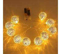 STOBAZA Disco Ball String Lights, 1.8m 10 LED Silver Mirror Ball Fairy Lights, Warm White Battery Operated Hanging for Indoor Party, Bedroom and Christmas Decor, Batteries Not Included
