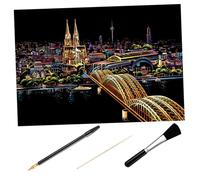 STOBAZA DIY Night View Scratch Painting Kit with Cologne Cathedral Scene Bamboo Stick Gold-Plated Pen and Black Brush for Artistic Home Decoration and Creative Paper Crafts