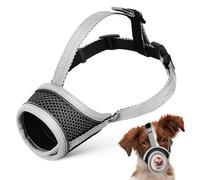 STOBAZA Dog Mouth Cover for Barking Secure Buckle Reinforced Structure Silver Polyester Adjustable Front Mouth Circumference 15.5-21.5cm Head Strap 18-26cm Training Visiting The Vet