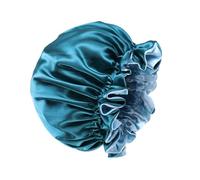 STOBAZA Double Layer Satin Beauty Hat Large Round Night Bonnet for Women Hair Protection Comfortable Peacock Blue Sleeping Cap