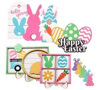 STOBAZA Easter Bunny Tiered Tray Decoration Set 15 Pieces Wooden Bunny Figurines Easter Table Sign Spring Home Décor Decorations for Farmhouse Display