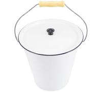 STOBAZA Enamel Ash Bucket for Fireplace with Lid and Wooden Handle, 5.5l Capacity Reusable Burn Bucket for Home Use and Temples, Weather-resistant Indoor Fireplace Accessory