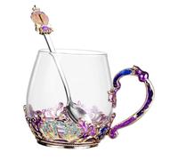 STOBAZA Enamel Crystal Glass Tea Cup with Crown Design Comfortable Hand Feel Easy to Clean Multifunctional Drinking Mug for Home Office Coffee Shop
