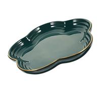 STOBAZA Green Floral Ceramic Plate with Gold Rim Multi Functional Fruit and Jewelry Tray for Home Decor Smooth Polished Surface Elegant Serving Platter for Desserts and Small Items Storage