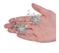 STOBAZA Handmade Beaded U-Shaped Bridal Hair Pins 2pcs Green Wedding Hair Accessories for Bride and Bridesmaids Korean Style Hairpiece