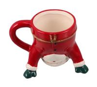 STOBAZA Handpainted Upside Down Santa Claus Mug Ceramic Christmas Cup with Embossed Festive Design Microwave Safe Holiday Beverage Drinkware for Home Office