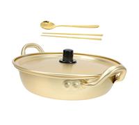STOBAZA Korean Ramen Pot Thickened Gold Aluminum Soup Pot with Anti-Scald Handles Fast Heating Noodle Cooker with Spoon and Chopsticks for Instant Noodles Stew Kimchi Jjigae and More