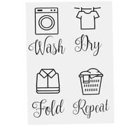 STOBAZA Laundry Wall Decals Material Wash Dry Fold Repeat Laundry Sticker for Home Decor Removable and Repositionable Black Warning Signs for Smooth Surfaces Easy to Apply and Remove