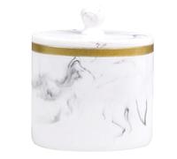 STOBAZA Marble Pattern Cotton Swab Box with Lid, Resin Countertop Organizer | Compact Space-saving Design, for Bathroom Vanity Tables and Small Accessories, Modern Marbling Style