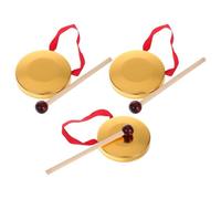 STOBAZA Mini Copper Plated Gong Percussion Instruments and Excellent Decoration Featuring Strong Rhythm 3 Sets with Mallets, Golden Handheld Gongs for Children for Home and Collection