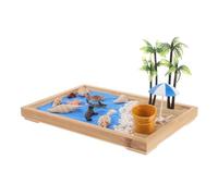STOBAZA Mini Zen Sand Garden Box with Calming Ocean Beach Theme Miniature Japanese Style Desktop Sandbox Adornment for Home and Office Decor Elegant Simple Micro Landscape Ornament