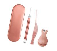 STOBAZA Nail Clipper and Ear Cleaner Set, Rose Gold Stainless Steel Nail Trimmer Tweezers for Hygiene and Grooming