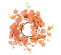 STOBAZA Orange Artificial Fall Candle Ring Wreath with Eucalyptus Leaves and Small Berries, 8cm Candle Holder for Thanksgiving Day Table Centrepiece and Festive Holiday Decor