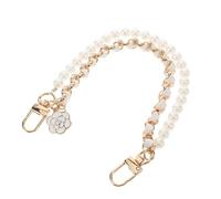 STOBAZA Pearl Floral Phone Lanyard Wristlet Strap with Beaded Chain for Handbag and Clutch, White Short Leather Crossbody Purse Accessory, Stylish Mobile Phone Charm