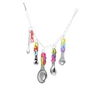 STOBAZA Pet Bird Hanging Parrot Training Multi-purpose Hanging Spoon with Colorful Rings Stainless Steel Plastic Bird Safe Chain for Swinging Create A Bridge Suitable for Small to Medium