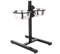 STOBAZA Pet Folding Bowl Dog Feeder Raised Stainless Steel Adjustable Height Floor Type with Four Feet Deep Bowl for Feeding Food and Water