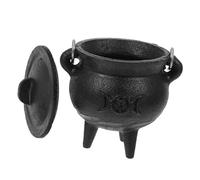 STOBAZA Realistic Small Cast Iron Witch Pot with Faux Burning Effect Metal Cauldron Ornament for Halloween Decorations Ritual Altar Use Festival and Witchcraft Ambiance