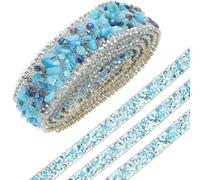 STOBAZA Rhinestone Ribbon Decorative Cuttable Clothes Trim in White and Aquamarine, 1 Meter Roll Suitable for Crafting, Shoe, and Bag Embellishment