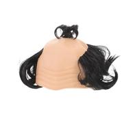 STOBAZA Short Black Synthetic Bald Cap Wig with Hair on Top for Adults, Realistic Old Costume Accessory, Cosplay and Party Prop for April Fools and Halloween