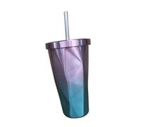 STOBAZA Stainless Steel Tumbler with Straw Double Wall Vacuum Insulated Diamond Design Hot Cold Drink Cup Portable for Coffee Juice Water Pink Blue
