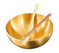 STOBAZA Thickened Korean Style Stainless Steel Salad Bowl with Chopsticks and Spoon Multipurpose Fruit Storage Container for Home Restaurant Outdoor Use Lightweight Gold Finish
