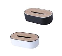STOBAZA Tissue Napkin Box Tissue Holder Set 2pcs Plastic with Bamboo Wood Black and White Suitable for Home Dining Room and Car Use