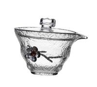 STOBAZA Transparent Glass Tea Cup with Lid and Saucer Traditional Chinese Style Tea Ware for Household Brewing Business Gift and Home Decoration