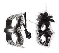 STOBAZA Venetian Masquerade Masks with Comfortable Fit 2pcs Silver Plastic Half Face Masks and Intricate Glitter Surface Painting Couple Set for Halloween and Theater Events for Men