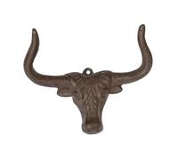 STOBAZA Vintage Cast Iron Cow Head Double Hooks Rustic Western Wall Mounted Hat Rack Decorative Animal Head Wall Hook for Cowboy Hat Storage and Home Decor